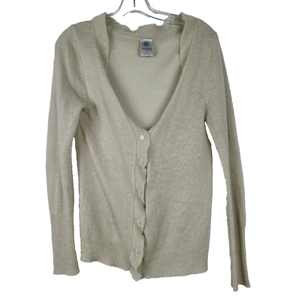 Modbe Womens Button Front‎ Cardigan Small Beige Long Sleeve Ruffle Fairy